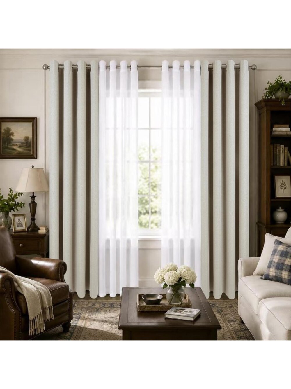 Elegant Layered Window Curtains for Bedroom & Living Room - 4 Panel Set
